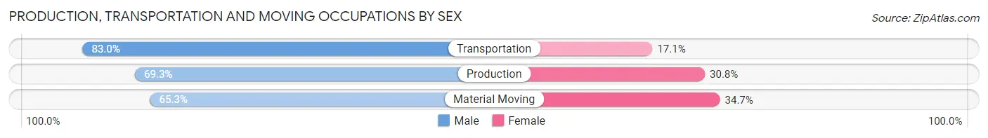 Production, Transportation and Moving Occupations by Sex in Zip Code 47302