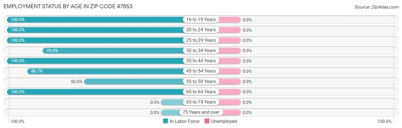 Employment Status by Age in Zip Code 47853