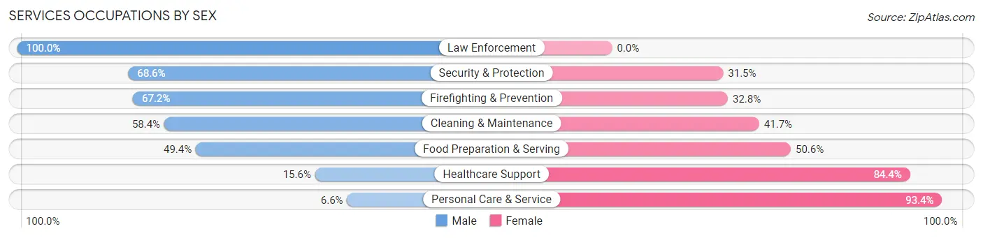 Services Occupations by Sex in Zip Code 48043