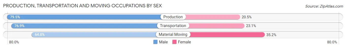 Production, Transportation and Moving Occupations by Sex in Zip Code 48044