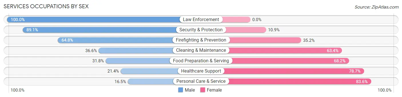 Services Occupations by Sex in Zip Code 48185
