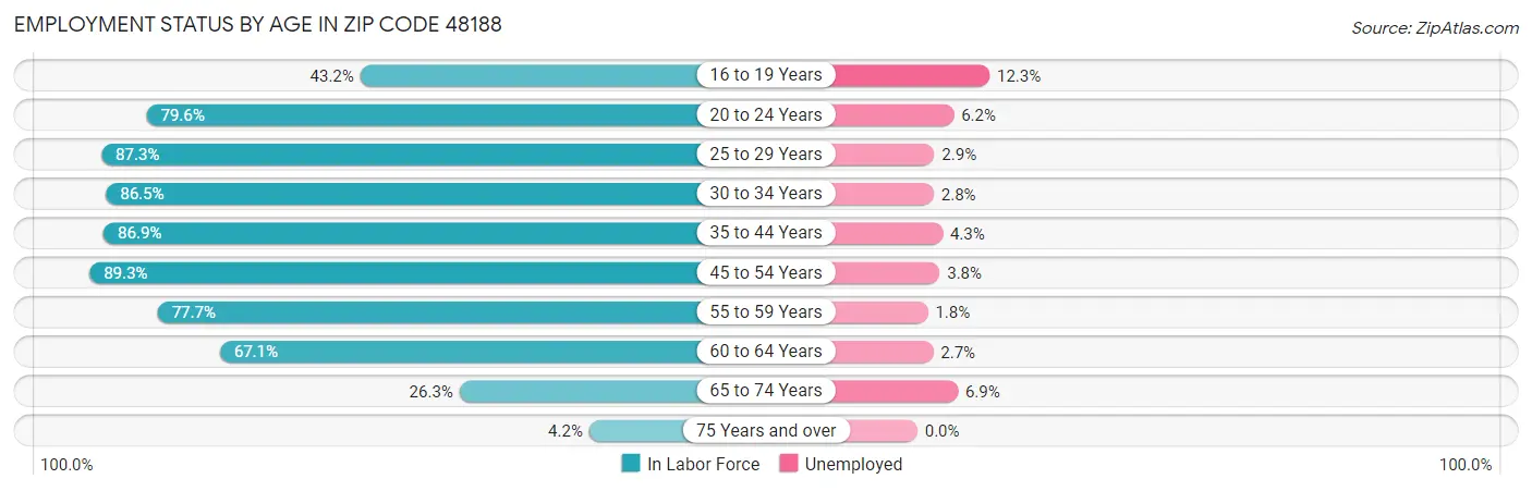 Employment Status by Age in Zip Code 48188