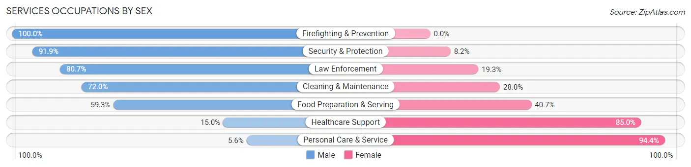 Services Occupations by Sex in Zip Code 48210