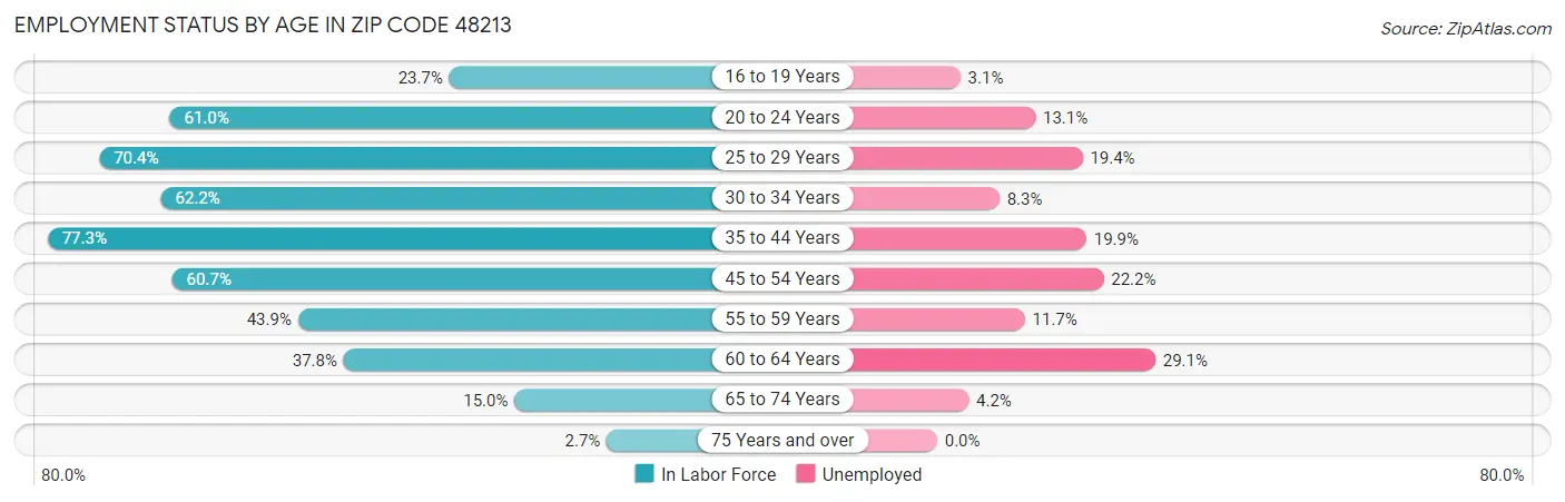 Employment Status by Age in Zip Code 48213
