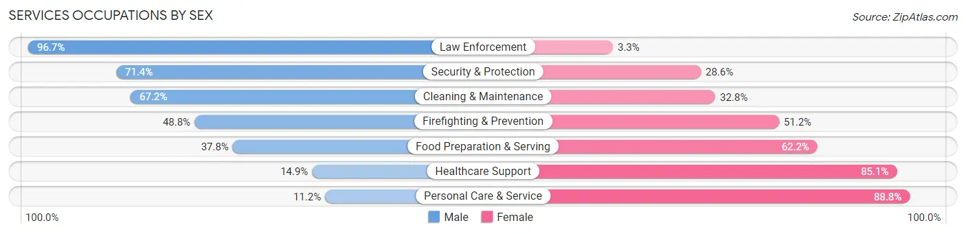 Services Occupations by Sex in Zip Code 48642