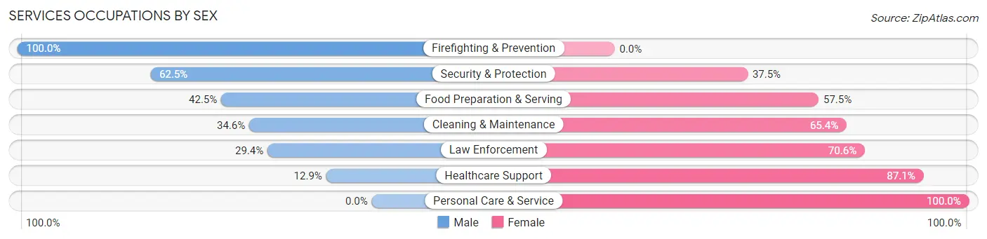 Services Occupations by Sex in Zip Code 48757