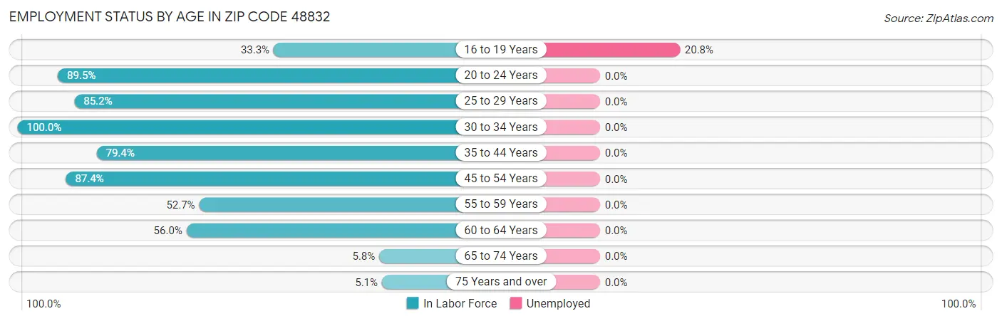 Employment Status by Age in Zip Code 48832