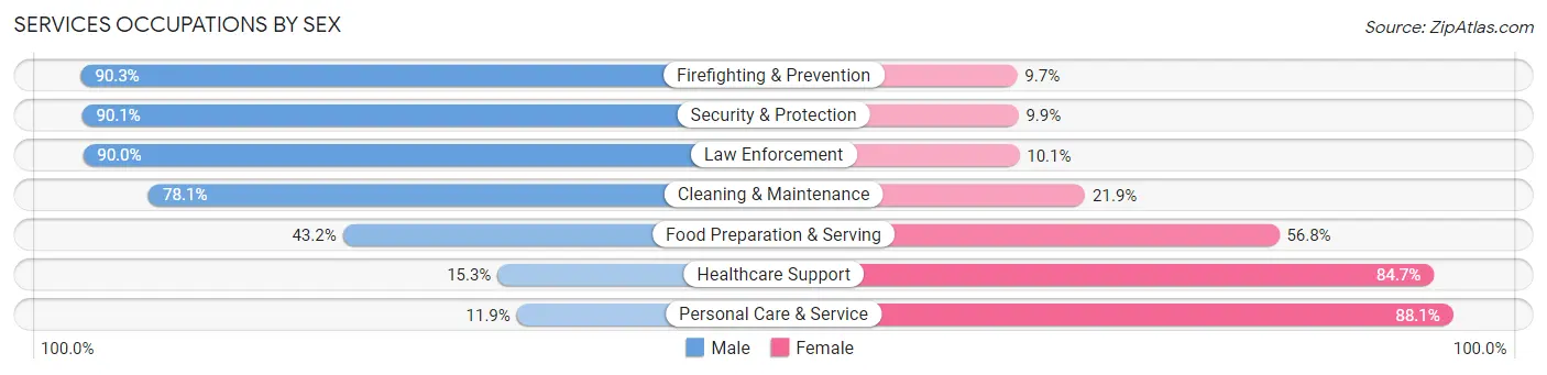 Services Occupations by Sex in Zip Code 48843