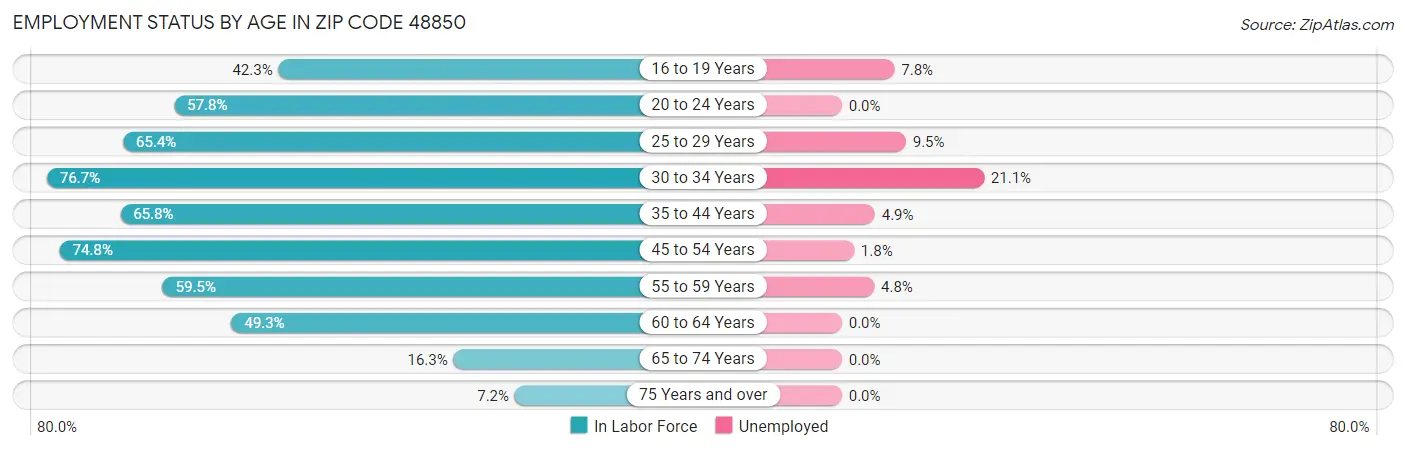 Employment Status by Age in Zip Code 48850