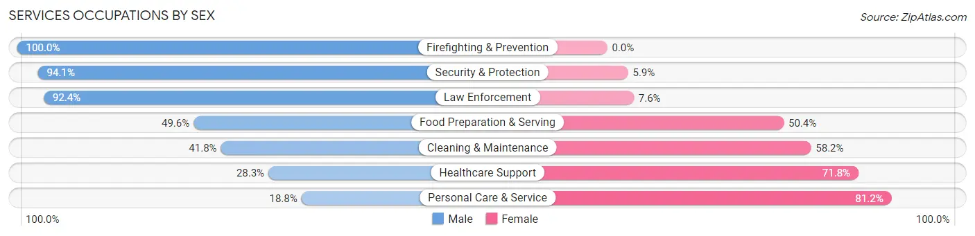 Services Occupations by Sex in Zip Code 48864