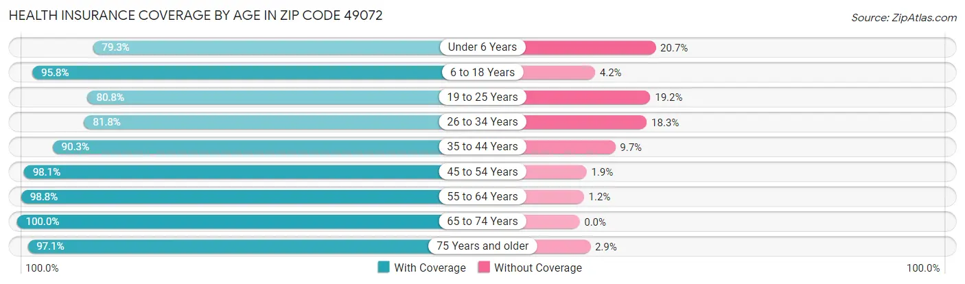 Health Insurance Coverage by Age in Zip Code 49072