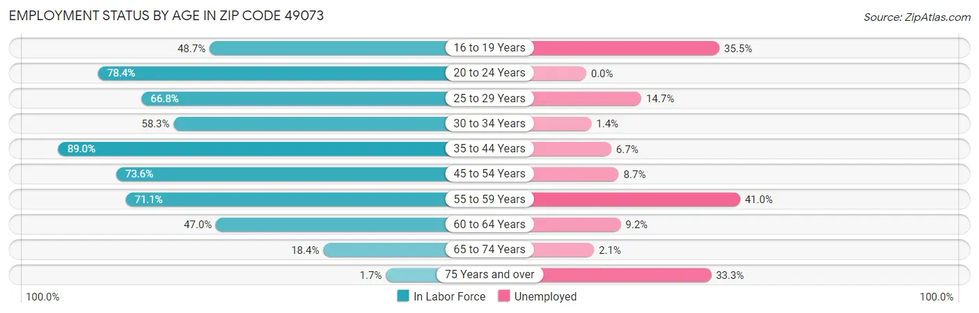 Employment Status by Age in Zip Code 49073