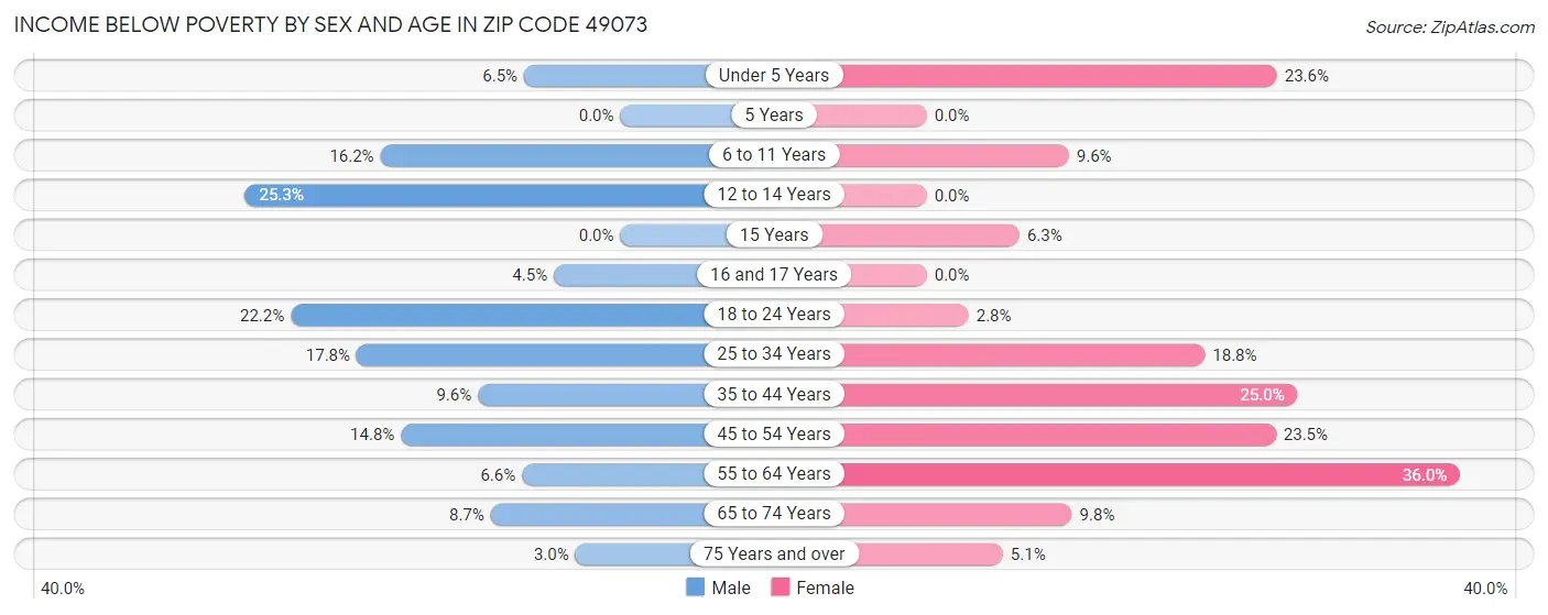 Income Below Poverty by Sex and Age in Zip Code 49073