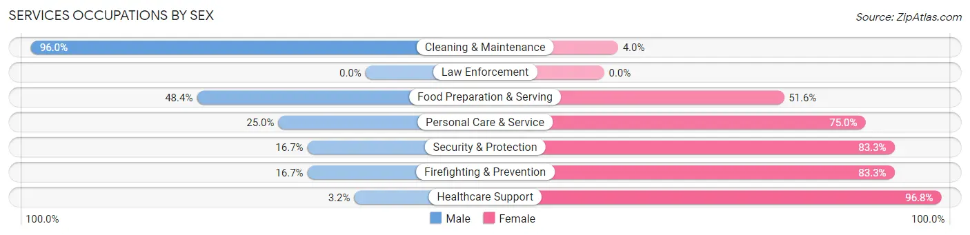 Services Occupations by Sex in Zip Code 49095