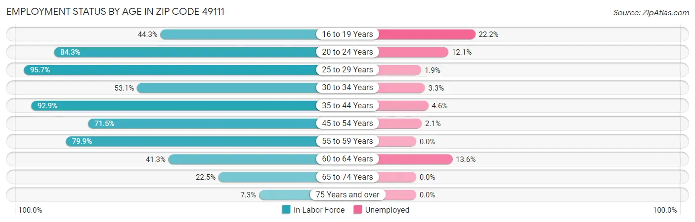 Employment Status by Age in Zip Code 49111