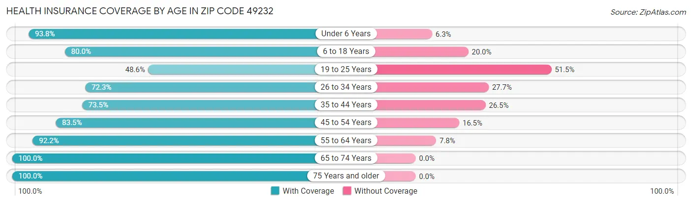 Health Insurance Coverage by Age in Zip Code 49232