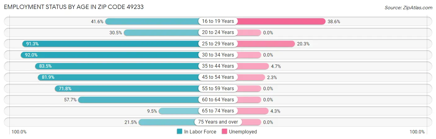 Employment Status by Age in Zip Code 49233