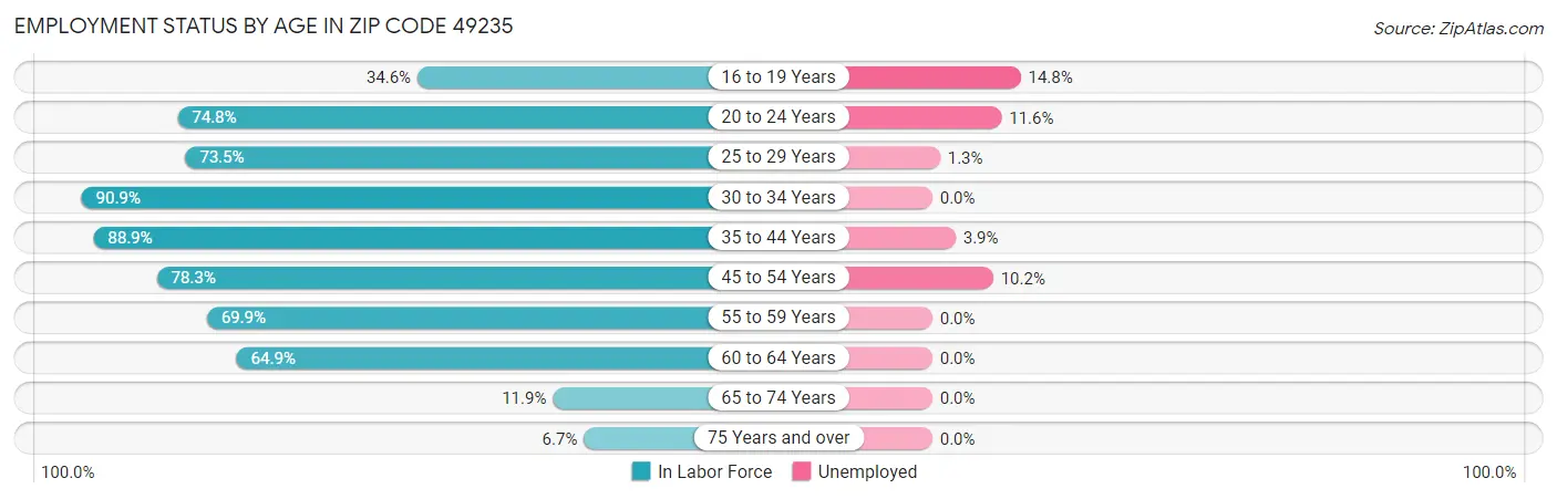 Employment Status by Age in Zip Code 49235