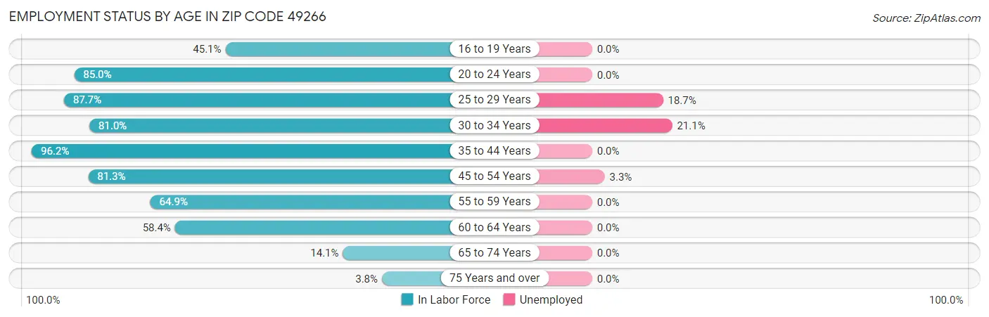 Employment Status by Age in Zip Code 49266