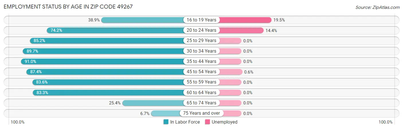 Employment Status by Age in Zip Code 49267