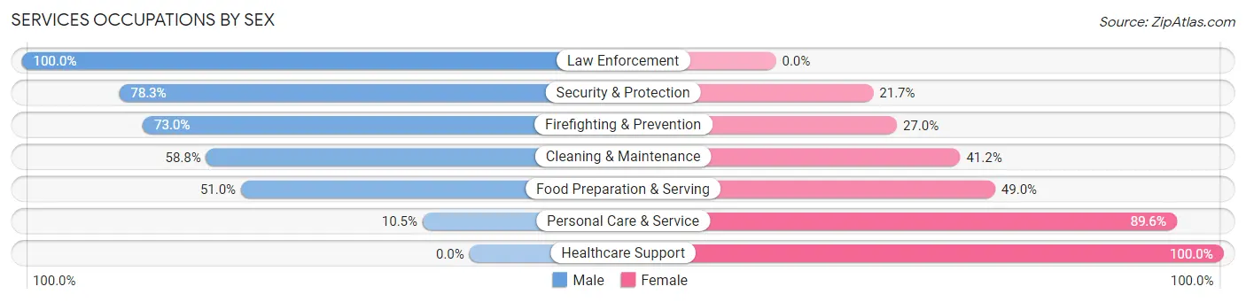 Services Occupations by Sex in Zip Code 49285