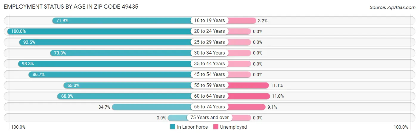 Employment Status by Age in Zip Code 49435
