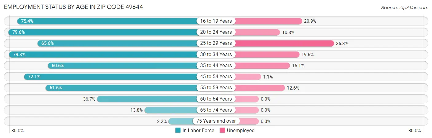 Employment Status by Age in Zip Code 49644