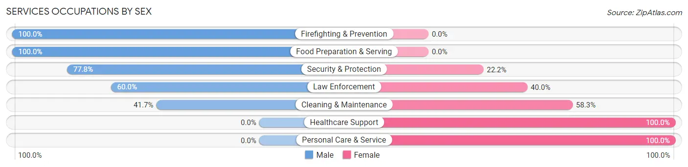 Services Occupations by Sex in Zip Code 49760