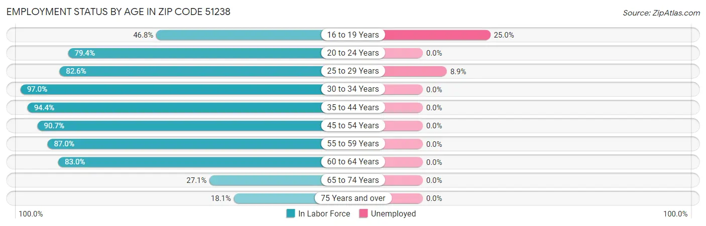 Employment Status by Age in Zip Code 51238