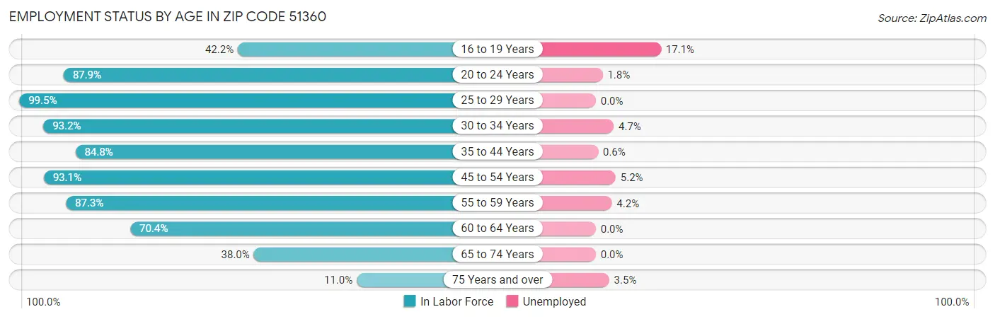 Employment Status by Age in Zip Code 51360