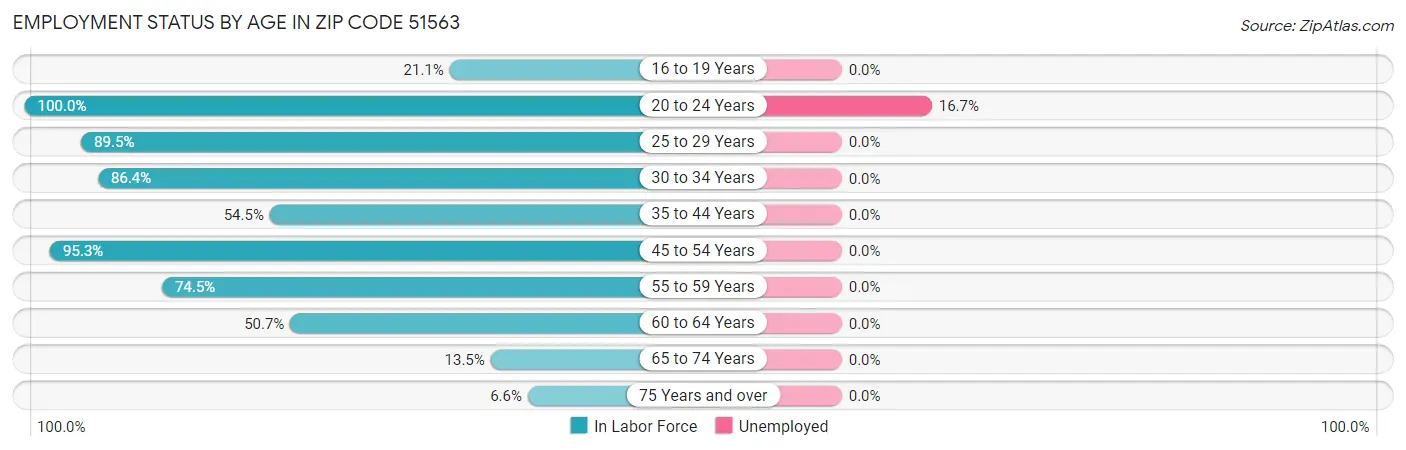 Employment Status by Age in Zip Code 51563