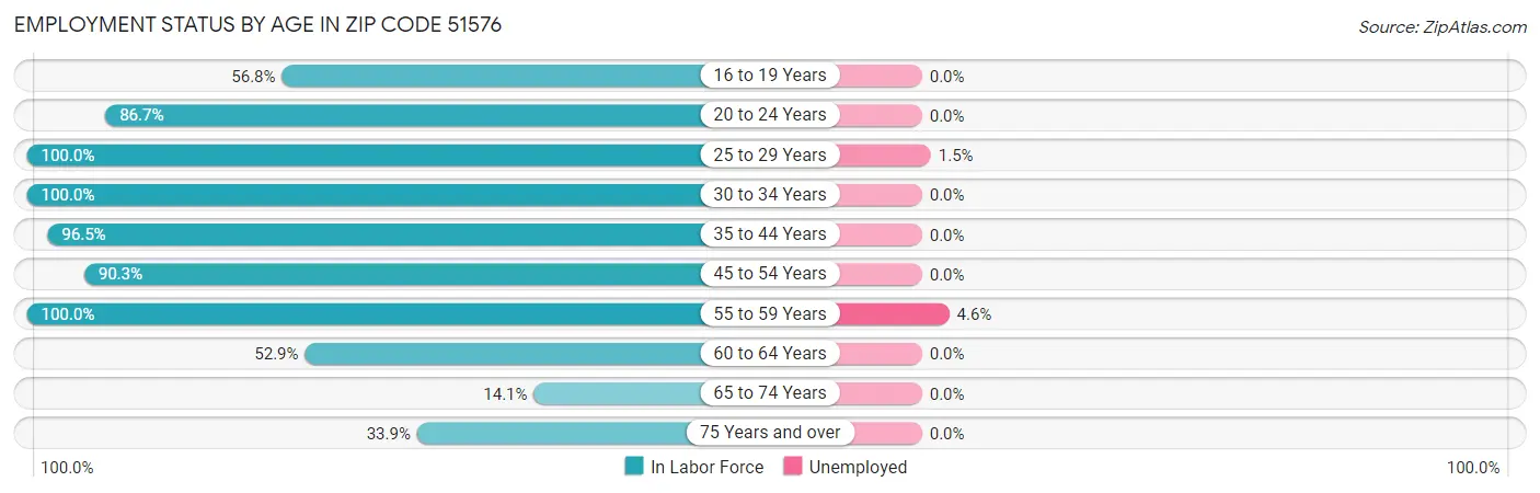 Employment Status by Age in Zip Code 51576