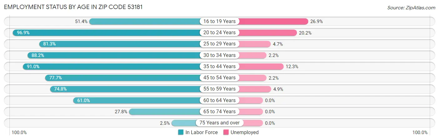 Employment Status by Age in Zip Code 53181