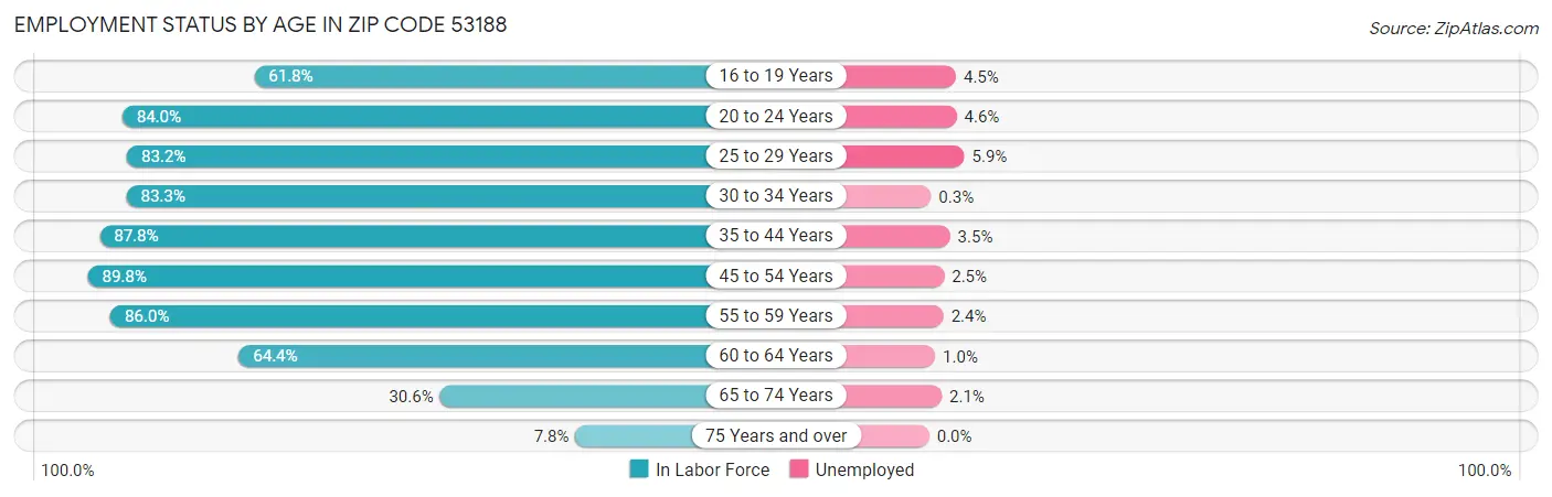 Employment Status by Age in Zip Code 53188
