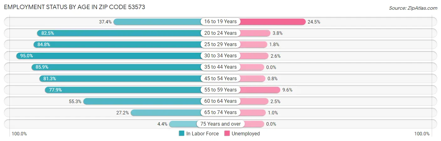 Employment Status by Age in Zip Code 53573