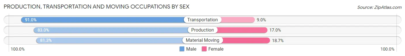 Production, Transportation and Moving Occupations by Sex in Zip Code 53818