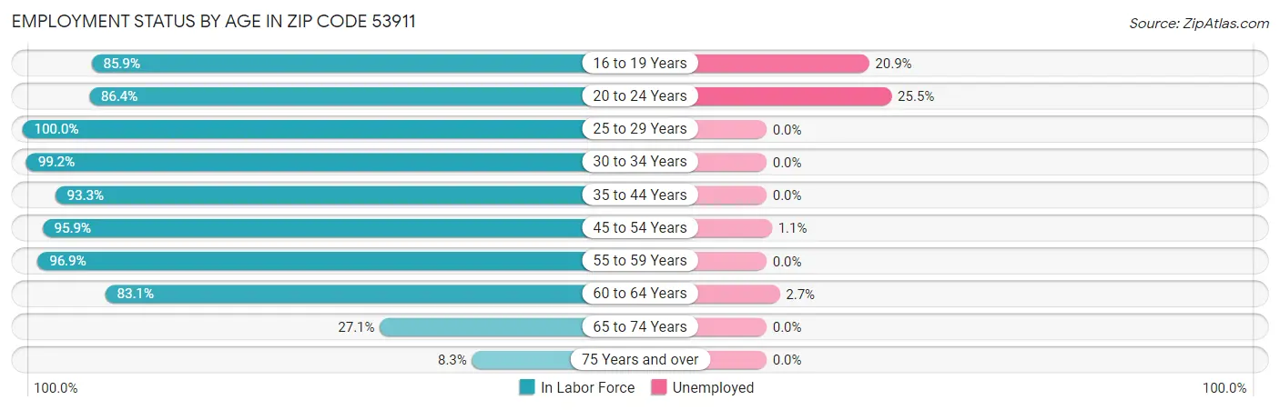 Employment Status by Age in Zip Code 53911