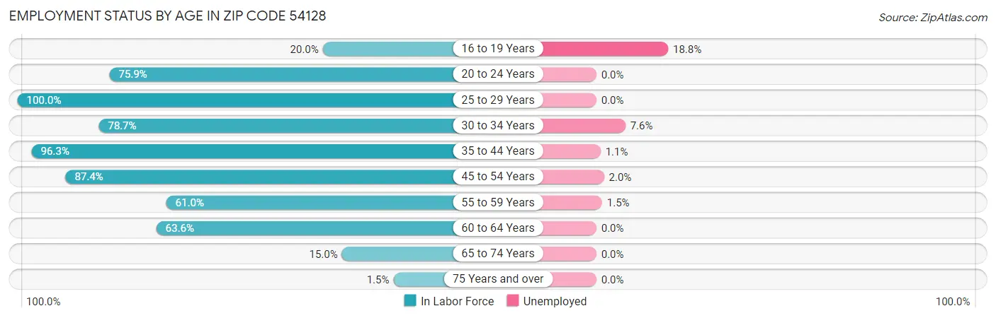Employment Status by Age in Zip Code 54128
