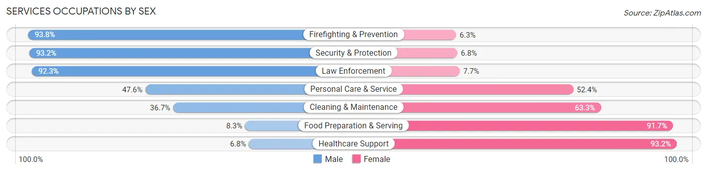 Services Occupations by Sex in Zip Code 54128