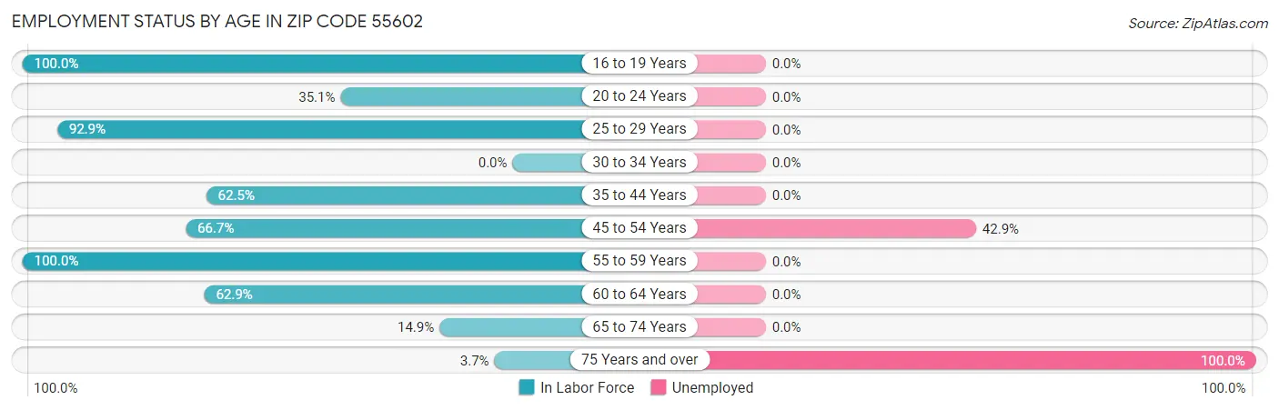 Employment Status by Age in Zip Code 55602