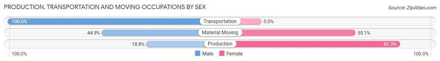 Production, Transportation and Moving Occupations by Sex in Zip Code 55722