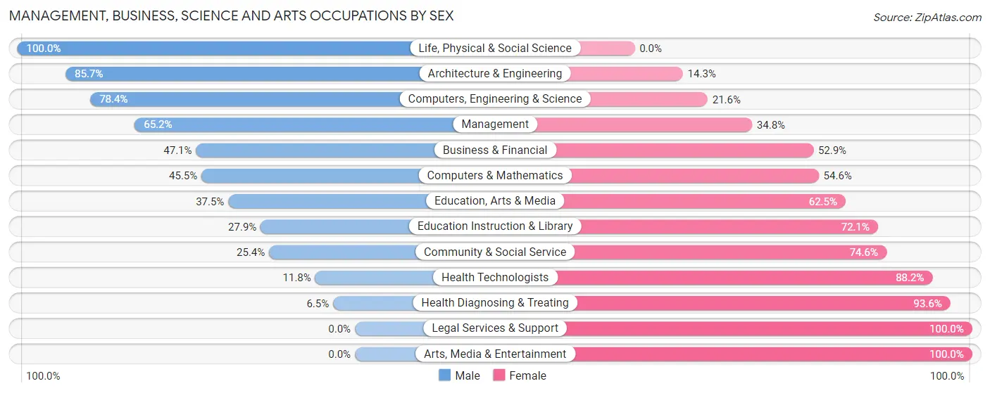 Management, Business, Science and Arts Occupations by Sex in Zip Code 55735