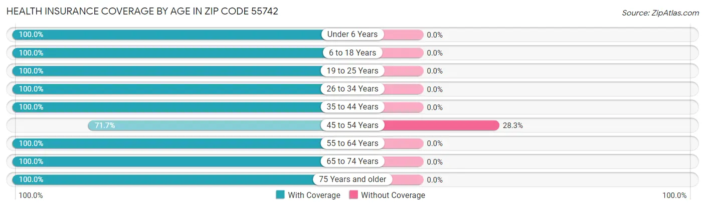 Health Insurance Coverage by Age in Zip Code 55742