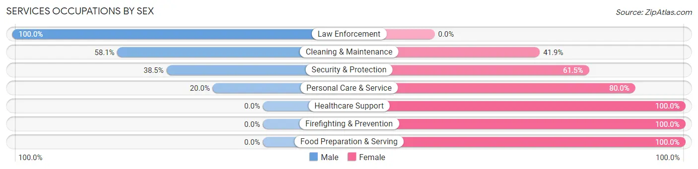 Services Occupations by Sex in Zip Code 55750
