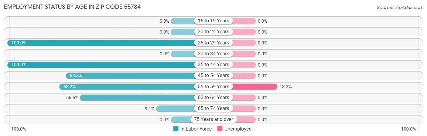 Employment Status by Age in Zip Code 55784
