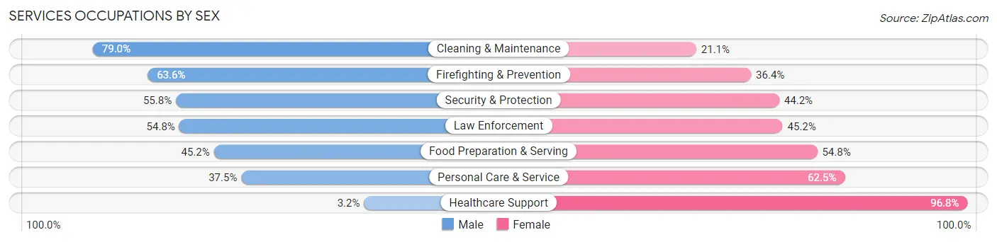 Services Occupations by Sex in Zip Code 55795