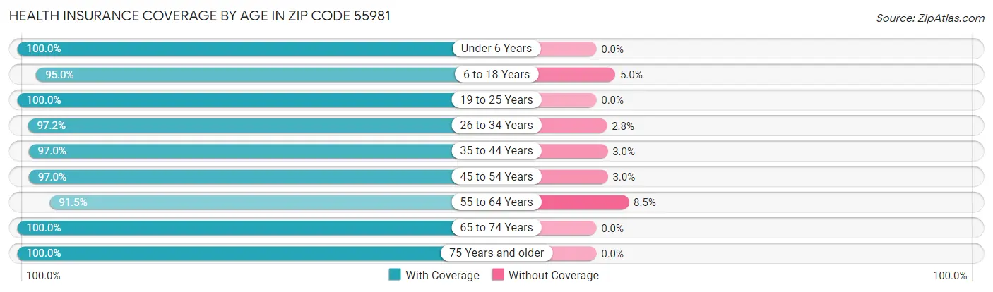 Health Insurance Coverage by Age in Zip Code 55981