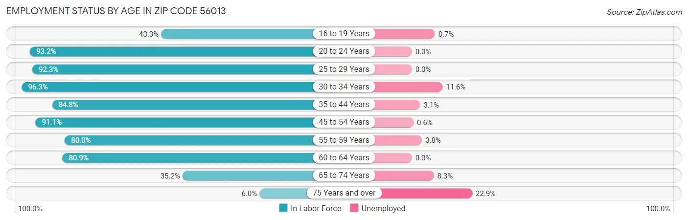 Employment Status by Age in Zip Code 56013