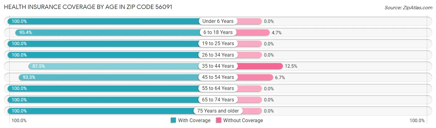 Health Insurance Coverage by Age in Zip Code 56091