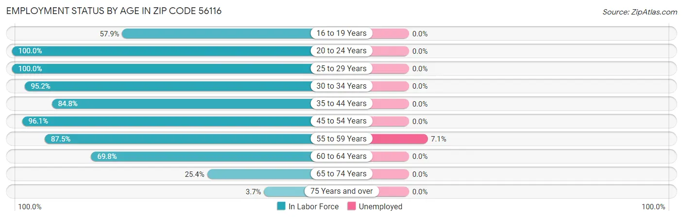Employment Status by Age in Zip Code 56116